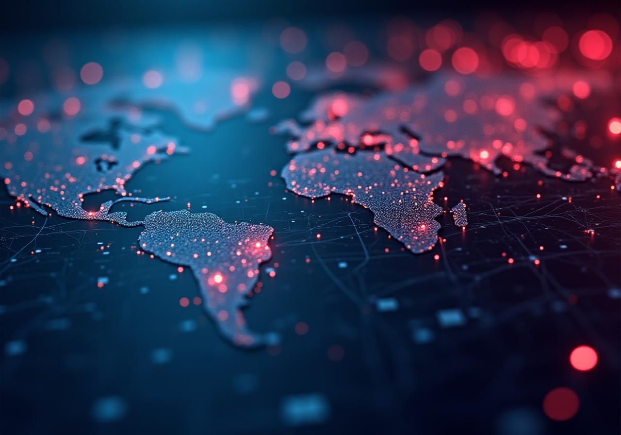 Abstract supply chain architectural blueprint with data overlays